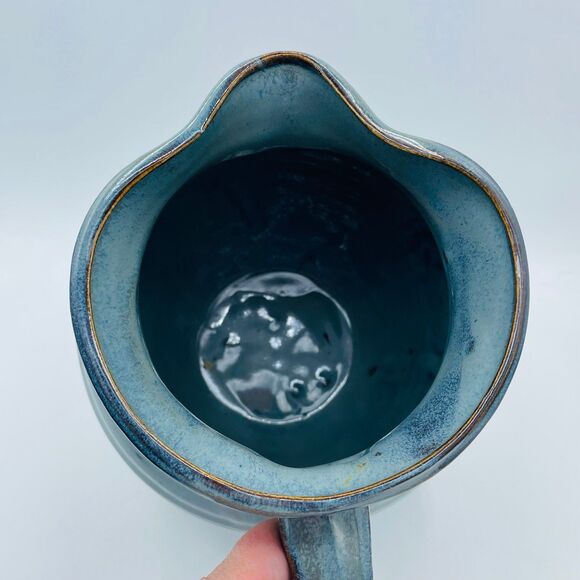 Large Glazed Hand Crafted Ribbed Pottery Pitcher w/ CRAB Blue Green - Picture 7 of 10